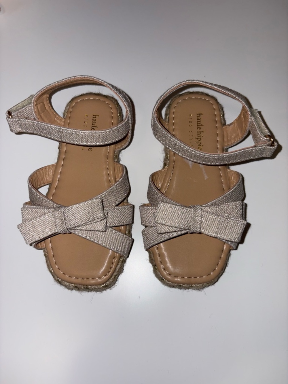 Brand New Haute Hippie Nude Metallic Linen  Bow Strappy Sandals 8T